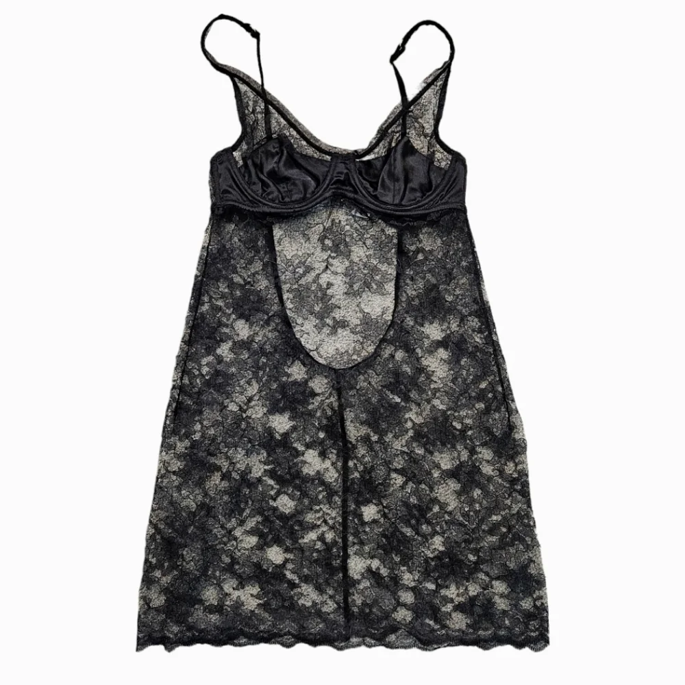 Victoria's Secret Black Rose Lace Cup Bra Top Lingerie Slip Dress 36B